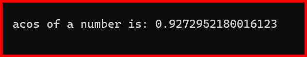 Picture showing the output of the math.acos function in python